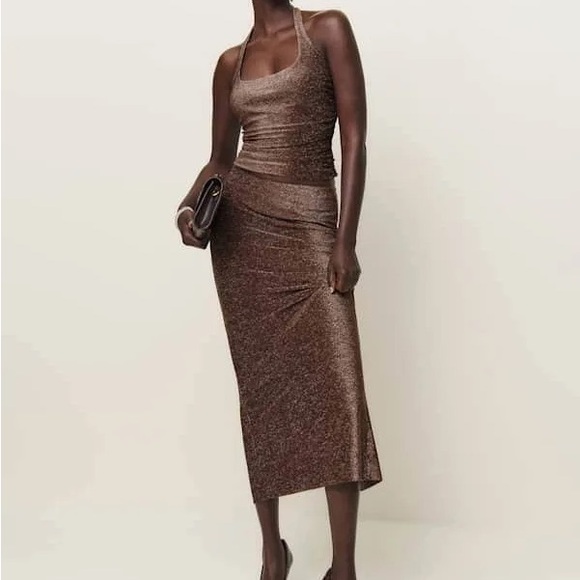 NWOT Reformation Brown Sparkle Molly Halter Top Medium Knit Top - Picture 2 of 6